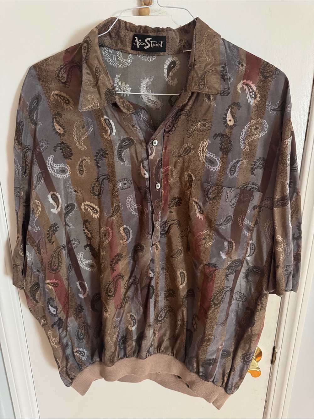Alan Stuart Paisley Button-Front Top in Taupe, Rust & Gray
